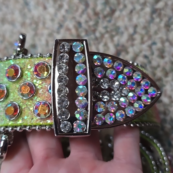 Rainbow Sparkly Glitter Western Rhinestone Belt New Large 50" Men Women - Picture 3 of 6